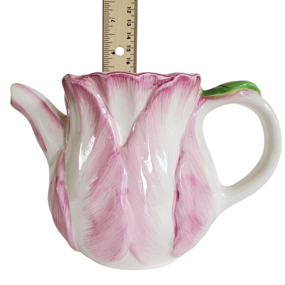 Vintage Teapot The Bombay Company Pink Tulip Ceramic with Lid Taiwan 1992 - Picture 11 of 11
